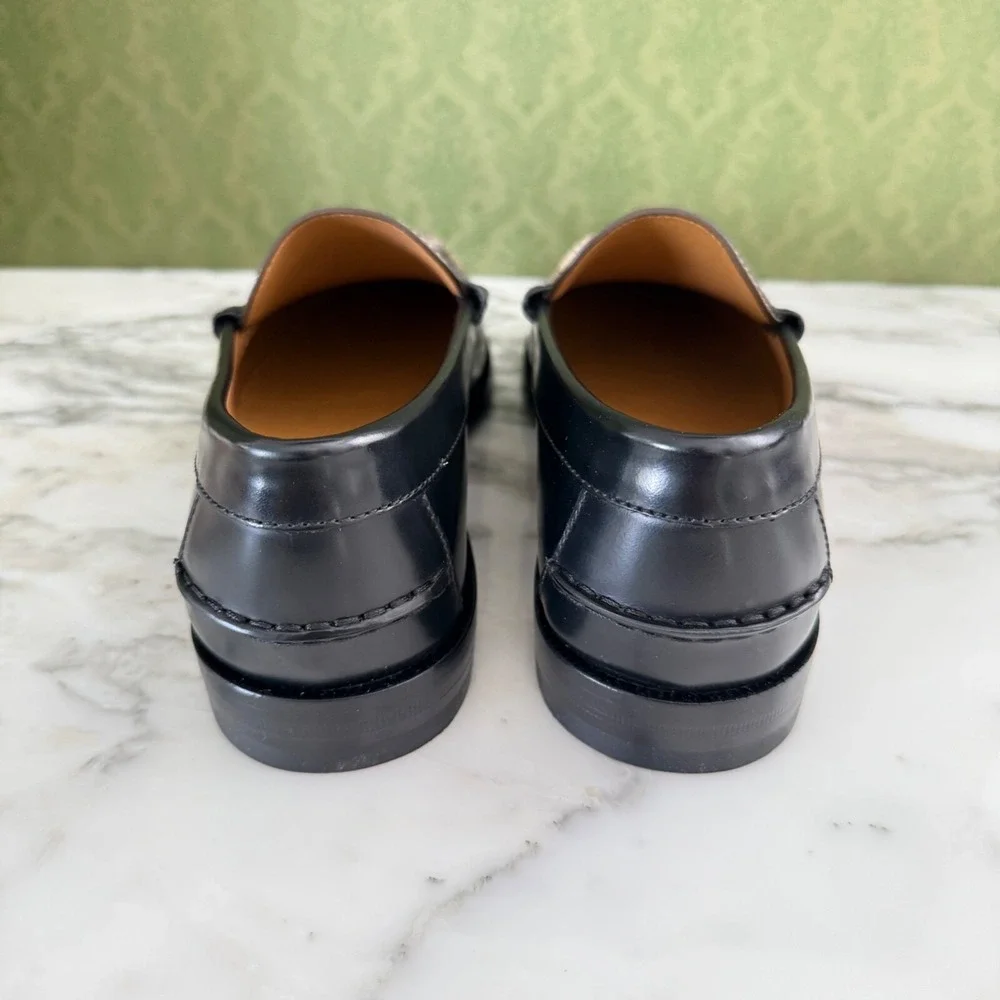 NWT Gucci 673817 Mens GG Logo Leather Loafers Shoes Black/Beige Gucci 5.5